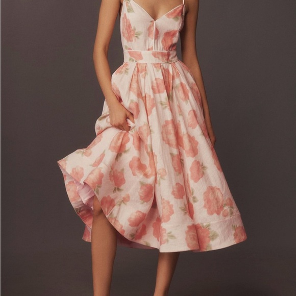 BHLDN Pink and White Floral Midi Dress - Picture 3 of 3